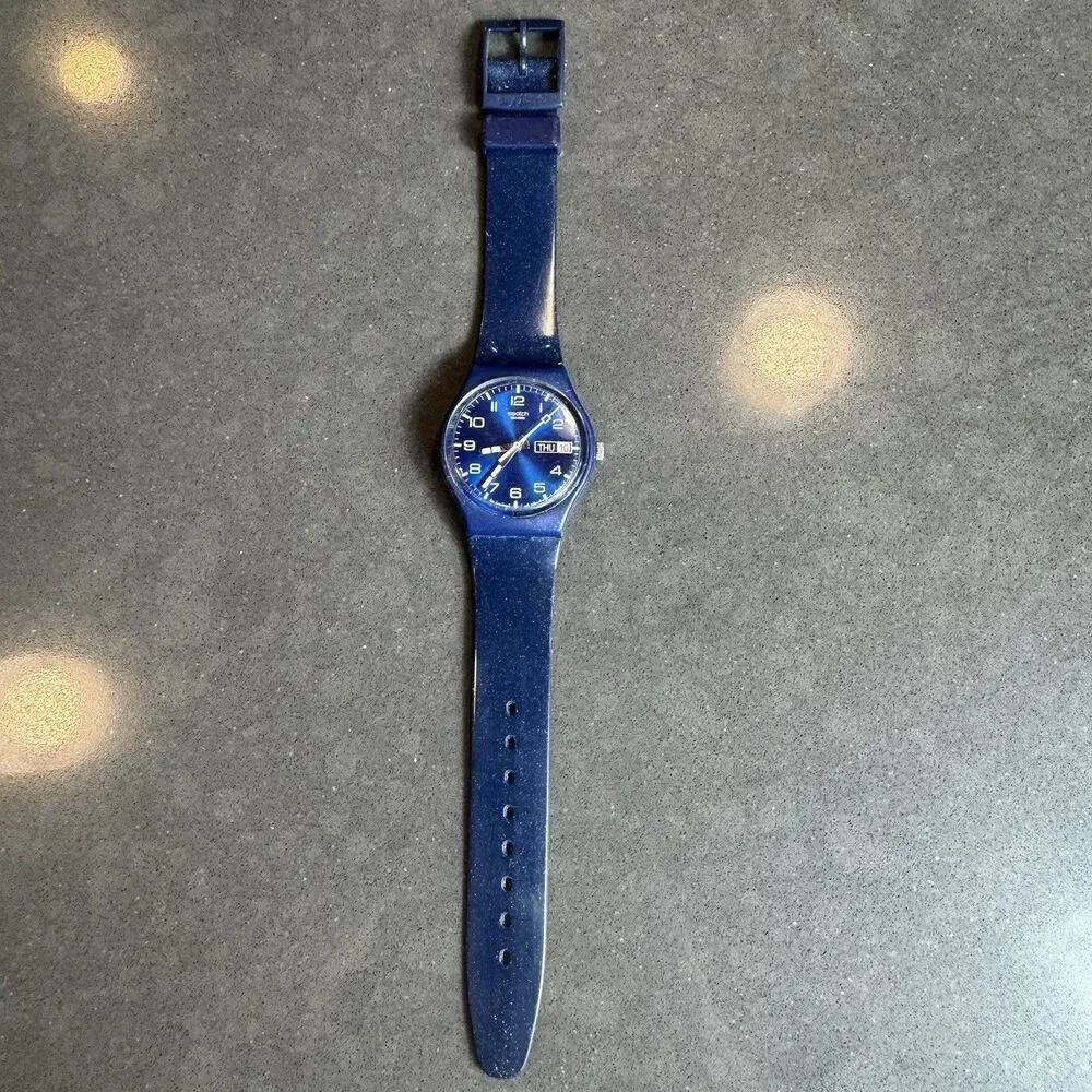 Swatch Watch Just Blue GN715 Blue Sparkling 34mm 2001 Glitter Y2K